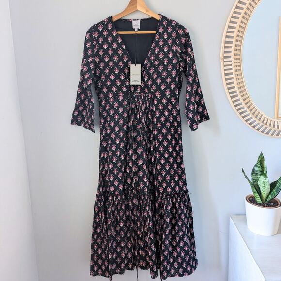 PETITE MENDIGOTE Inaya Lobelia midi dress, Navy Floral Print S, cotton, NWT - Picture 1 of 8